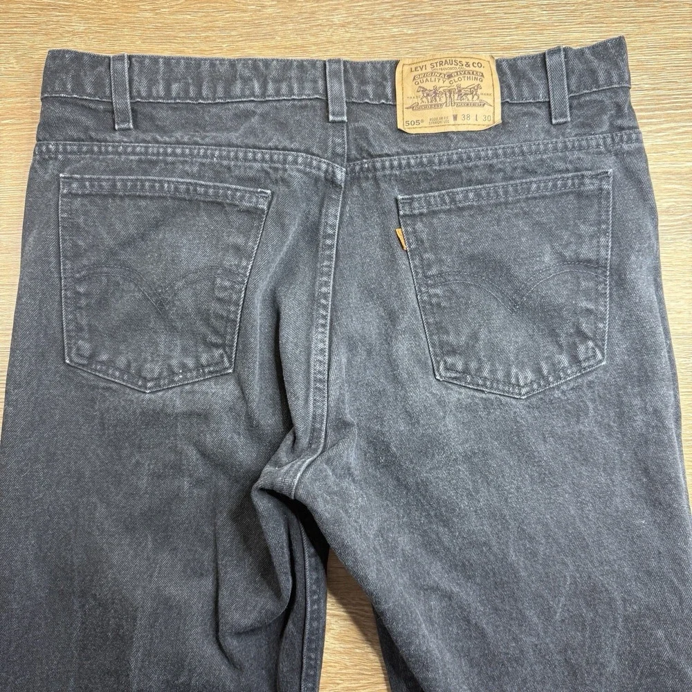 Levi's 505 Orange Tab Jeans Mens 38x30 Vintage USA Black Regular Fit Straight